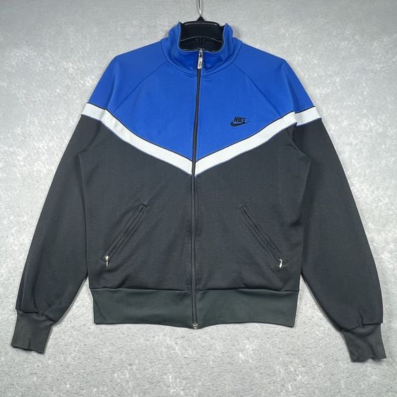 VTG NIKE Spell Out Swoosh Track Jacket Men’s Medium Blue Sweatshirt 80s Blue Tag - Picture 1 of 10